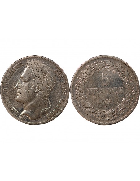 BELGIQUE, LEOPOLD Ier - 5 FRANCS ARGENT - 1848 BRUXELLES