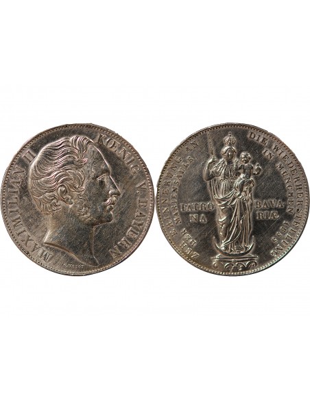 ALLEMAGNE, BAVIERE, MAXIMILIEN II - 2 GULDEN A LA MADONE, ARGENT - 1855 MUNICH