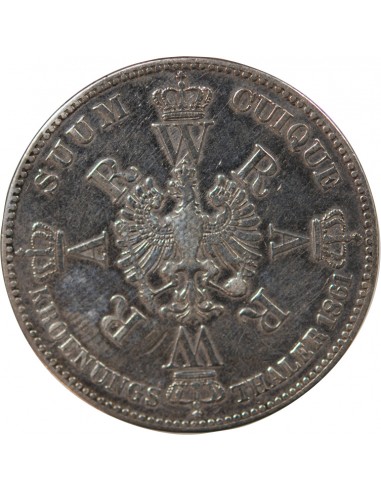 ALLEMAGNE, PRUSSE, GUILLAUME I - THALER, COURONNEMENT DU ROI, ARGENT - 1861 BERLIN