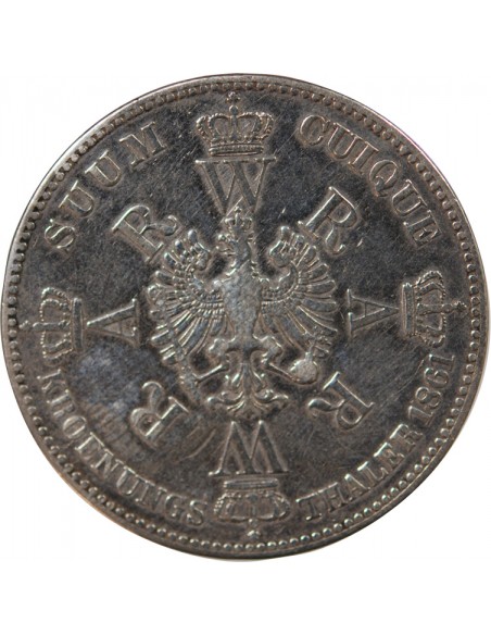 ALLEMAGNE, PRUSSE, GUILLAUME I - THALER, COURONNEMENT DU ROI, ARGENT - 1861 BERLIN