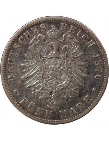 ALLEMAGNE, PRUSSE, GUILLAUME I - 5 MARK ARGENT - 1876 B HANOVRE