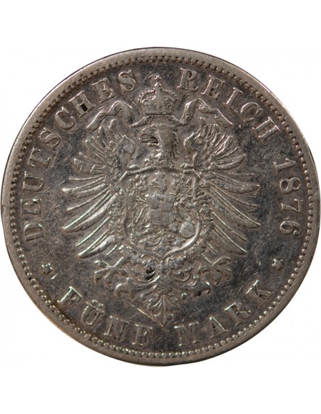ALLEMAGNE, PRUSSE, GUILLAUME I - 5 MARK ARGENT - 1876 B HANOVRE