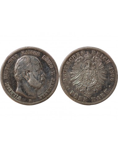 ALLEMAGNE, PRUSSE, GUILLAUME I - 5 MARK ARGENT - 1876 B HANOVRE