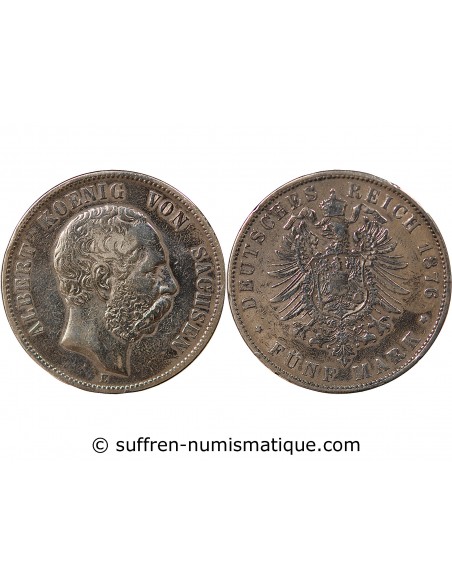 ALLEMAGNE, SAXE, ALBERT I - 5 MARK ARGENT - 1876 E MULDENHÜTTEN