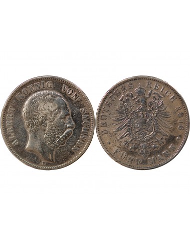 ALLEMAGNE, SAXE, ALBERT I - 5 MARK ARGENT - 1876 E MULDENHÜTTEN