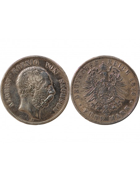 ALLEMAGNE, SAXE, ALBERT I - 5 MARK ARGENT - 1876 E MULDENHÜTTEN