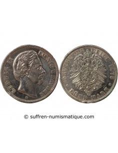 ALLEMAGNE, BAVIERE, LOUIS II - 5 MARK ARGENT - 1875 D MUNICH