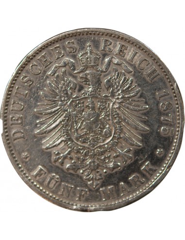 ALLEMAGNE, BAVIERE, LOUIS II - 5 MARK ARGENT - 1875 D MUNICH