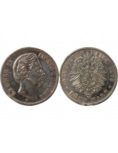 ALLEMAGNE, BAVIERE, LOUIS II - 5 MARK ARGENT - 1875 D MUNICH 2