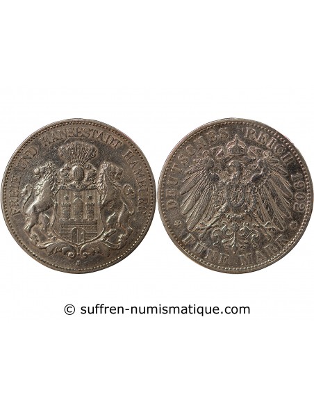 ALLEMAGNE, VILLE DE HAMBOURG - 5 MARK ARGENT - 1902 J