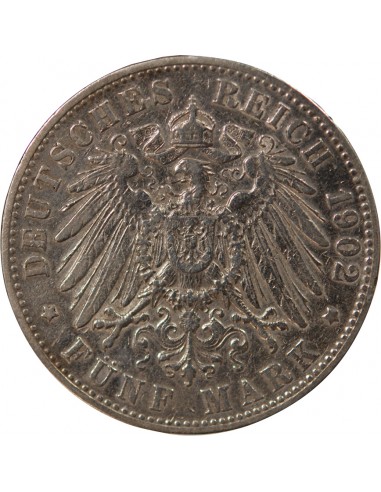 ALLEMAGNE, VILLE DE HAMBOURG - 5 MARK ARGENT - 1902 J