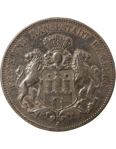 ALLEMAGNE, VILLE DE HAMBOURG - 5 MARK ARGENT - 1902 J
