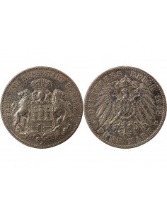 ALLEMAGNE, VILLE DE HAMBOURG - 5 MARK ARGENT - 1902 J 2