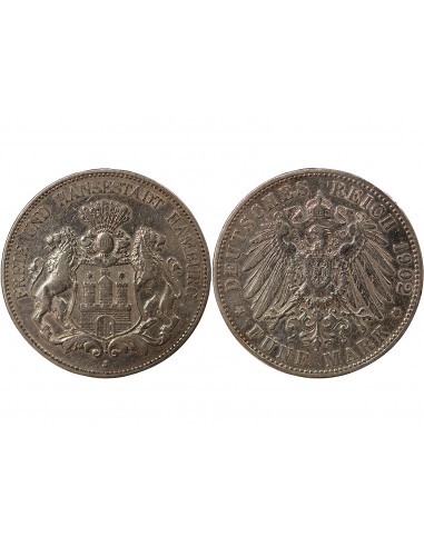 ALLEMAGNE, VILLE DE HAMBOURG - 5 MARK ARGENT - 1902 J