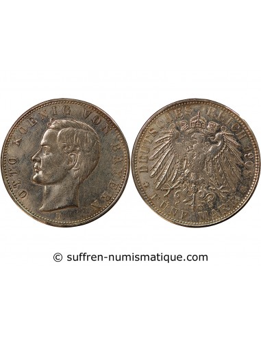 ALLEMAGNE, BAVIERE, OTHON I - 5 MARK ARGENT - 1908 D MUNICH