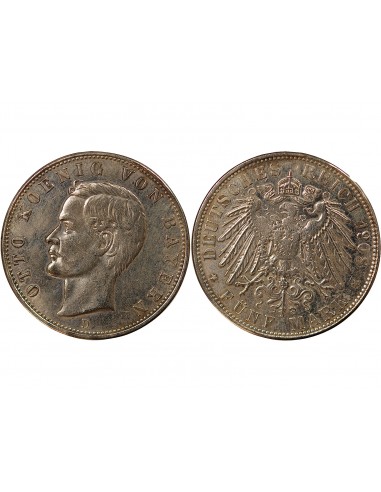 ALLEMAGNE, BAVIERE, OTHON I - 5 MARK ARGENT - 1908 D MUNICH