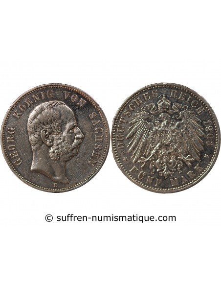 ALLEMAGNE, SAXE, GEORGES I - 5 MARK ARGENT - 1903 E MULDENHÜTTEN