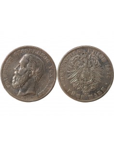 ALLEMAGNE, BADE, FREDERIC I - 5 MARK ARGENT, 1er TYPE - 1876 G KARLSRUHE 2