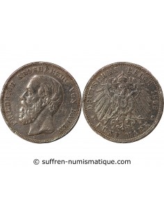 ALLEMAGNE, BADE, FREDERIC I - 5 MARK ARGENT, 2nd TYPE - 1895 G KARLSRUHE