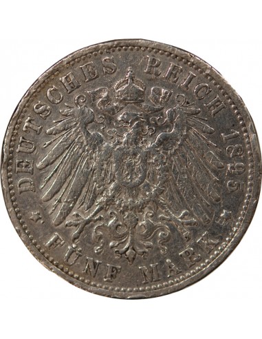 ALLEMAGNE, BADE, FREDERIC I - 5 MARK ARGENT, 2nd TYPE - 1895 G KARLSRUHE