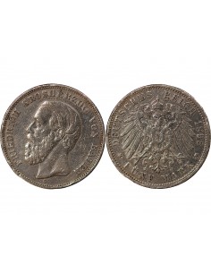 ALLEMAGNE, BADE, FREDERIC I - 5 MARK ARGENT, 2nd TYPE - 1895 G KARLSRUHE 2