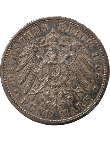 ALLEMAGNE, BADE, FREDERIC I - 5 MARK ARGENT, ANNIVERSAIRE - 1902 KARLSRUHE