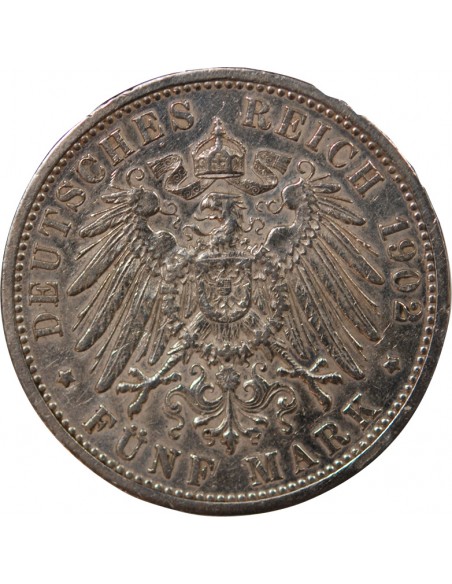 ALLEMAGNE, BADE, FREDERIC I - 5 MARK ARGENT, ANNIVERSAIRE - 1902 KARLSRUHE