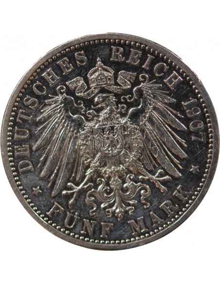 ALLEMAGNE, BADE, FREDERIC I - 5 MARK ARGENT, MORT DU DUC - 1907 KARLSRUHE