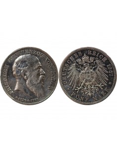 ALLEMAGNE, BADE, FREDERIC I - 5 MARK ARGENT, MORT DU DUC - 1907 KARLSRUHE 2