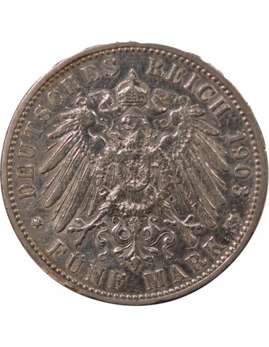 ALLEMAGNE, BADE, FREDERIC I - 5 MARK ARGENT, 3e TYPE - 1903 G KARLSRUHE