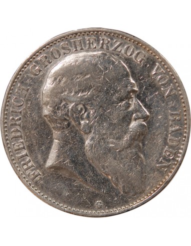 ALLEMAGNE, BADE, FREDERIC I - 5 MARK ARGENT, 3e TYPE - 1903 G KARLSRUHE