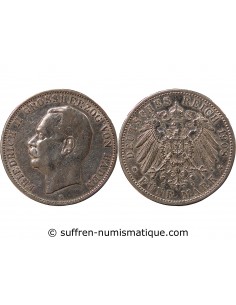 ALLEMAGNE, BADE, FREDERIC II - 5 MARK ARGENT - 1908 G KARLSRUHE