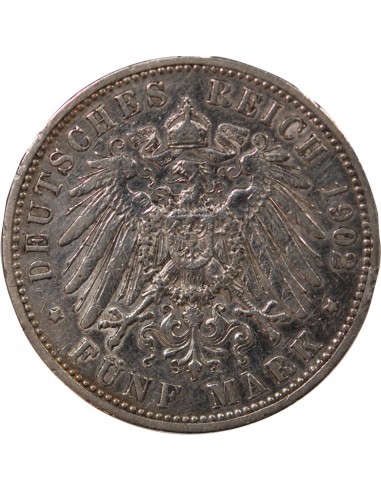 ALLEMAGNE, PRUSSE, GUILLAUME II - 5 MARK ARGENT, 2nd TYPE - 1902 A BERLIN