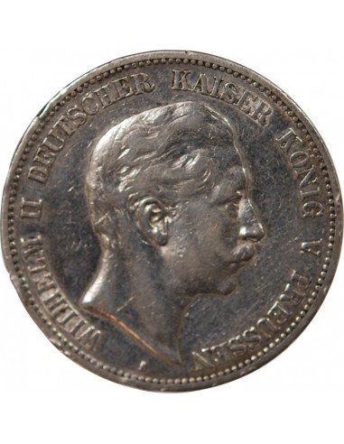 ALLEMAGNE, PRUSSE, GUILLAUME II - 5 MARK ARGENT, 2nd TYPE - 1902 A BERLIN