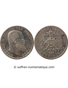 ALLEMAGNE, WURTEMBERG, GUILLAUME II - 5 MARK ARGENT - 1907 F STUTTGART