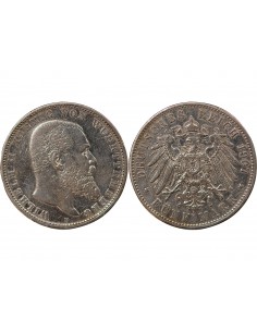 ALLEMAGNE, WURTEMBERG, GUILLAUME II - 5 MARK ARGENT - 1907 F STUTTGART 2