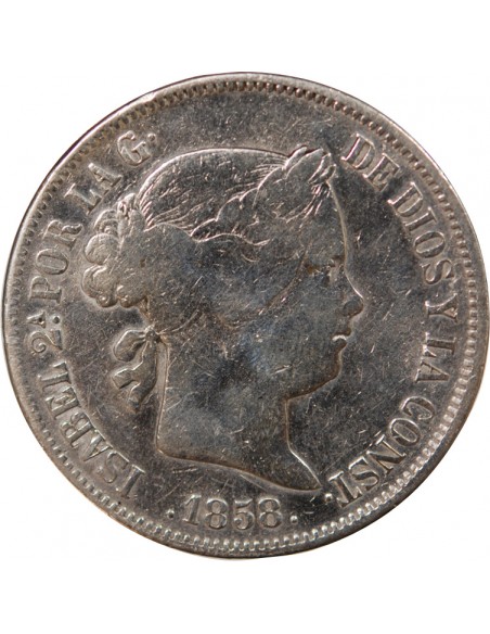 ESPAGNE, ISABELLE II - 20 REALES ARGENT - 1858 MADRID