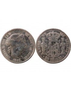 ESPAGNE, ISABELLE II - 20 REALES ARGENT - 1858 MADRID 2