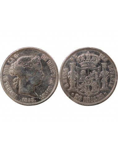 ESPAGNE, ISABELLE II - 20 REALES ARGENT - 1858 MADRID