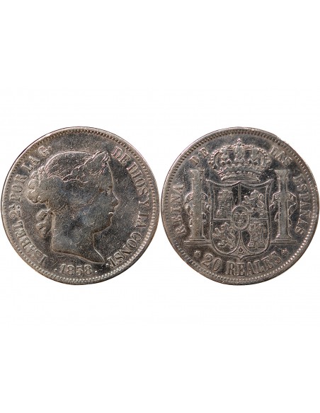 ESPAGNE, ISABELLE II - 20 REALES ARGENT - 1858 MADRID