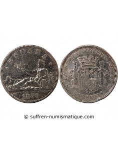 ESPAGNE, GOUVERNEMENT PROVISOIRE - 5 PESETAS ARGENT - 1870 M MADRID