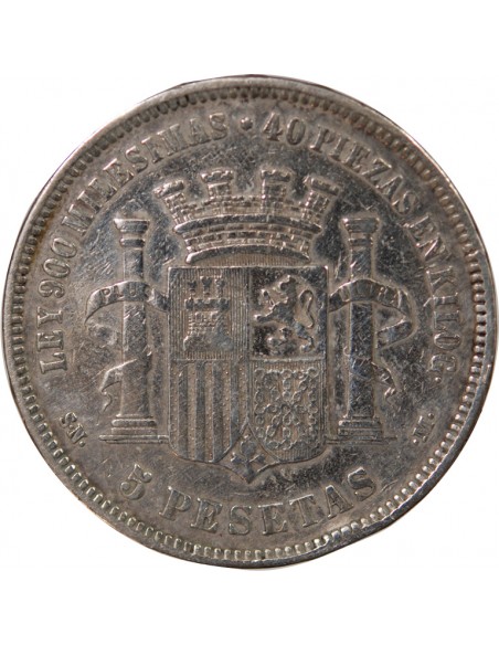 ESPAGNE, GOUVERNEMENT PROVISOIRE - 5 PESETAS ARGENT - 1870 M MADRID