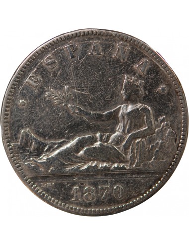 ESPAGNE, GOUVERNEMENT PROVISOIRE - 5 PESETAS ARGENT - 1870 M MADRID