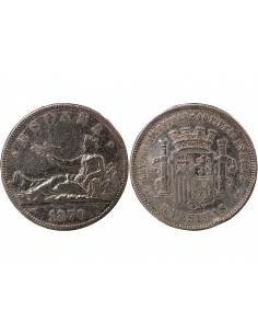 ESPAGNE, GOUVERNEMENT PROVISOIRE - 5 PESETAS ARGENT - 1870 M MADRID 2