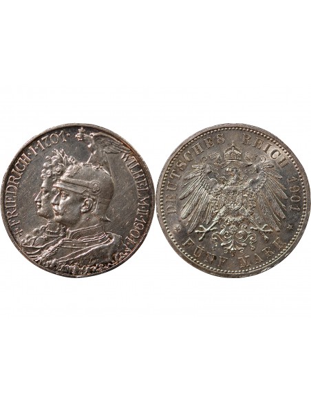 ALLEMAGNE, PRUSSE, GUILLAUME II - 5 MARK ARGENT, BICENTENAIRE - 1901 BERLIN