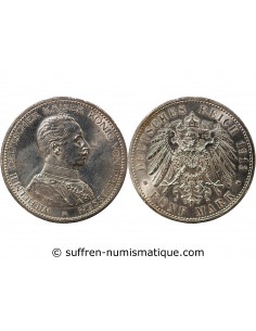 ALLEMAGNE, PRUSSE, GUILLAUME II - 5 MARK ARGENT, 3e TYPE - 1913 BERLIN