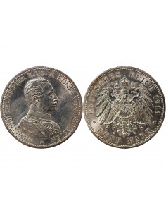 ALLEMAGNE, PRUSSE, GUILLAUME II - 5 MARK ARGENT, 3e TYPE - 1913 BERLIN 2