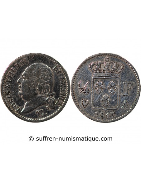 LOUIS XVIII - 1/4 FRANC ARGENT 1817 A PARIS