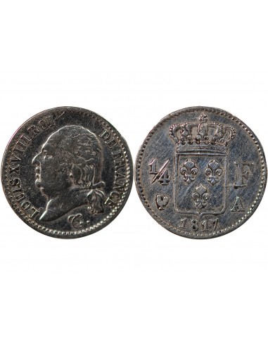 LOUIS XVIII - 1/4 FRANC ARGENT 1817 A PARIS