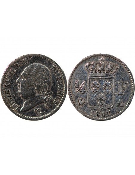 LOUIS XVIII - 1/4 FRANC ARGENT 1817 A PARIS